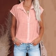 thumbnail image 2 of Cotton linen shirts for women Button Down Short Sleeve Tops V Neck Casual Loose Fit Blouses Solid Summer Beach Blouses Tops Casual Clothes, 2 of 3