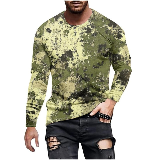 Lovzfmll Chandail à Col Rond Camouflage pour Homme à Manches Longues, Haut Coupe Décontractée pour Tenue Décontractée Extérieure Vert Armée, P