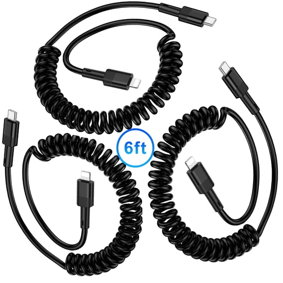 Zacenei iPhone Charger Cable USB C 6FT,3Pack Coiled iPhone Charging Cable 6FT iPhone Charger Cords Type C Charger Cable 3A High Speed Fast Charging Wire Power Cords Compatible for iPhone 14 13,White