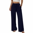 thumbnail image 2 of YuXingFu Womens Solid Tie Wide Leg Long Pants Navy L, 2 of 7