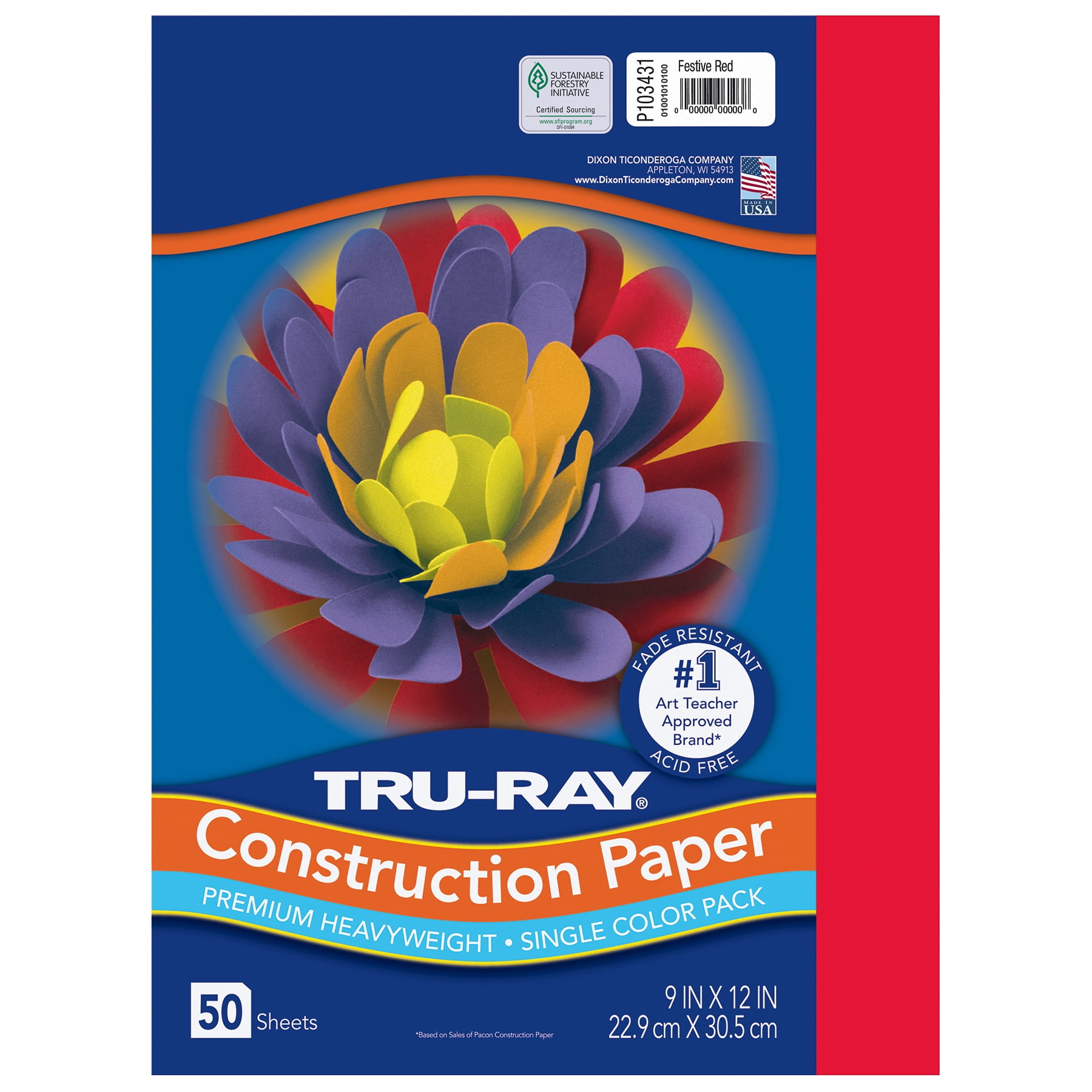 Tru-Ray Construction Paper, Heavyweight, Red, 9" x 12", 50 Sheets Per Pack, 5 Packs