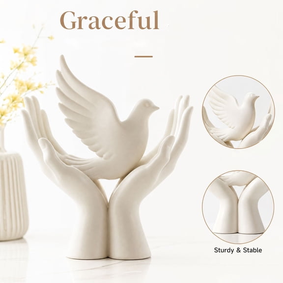 White Dove and Hands Statue Figurine for Home Decor, Shelf, Mantel and Tabletop Display