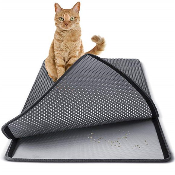 Tapis de Litière pour Chat en EVA à Double Couche, Tapis Attrape-Litière pour Chat Antidérapant