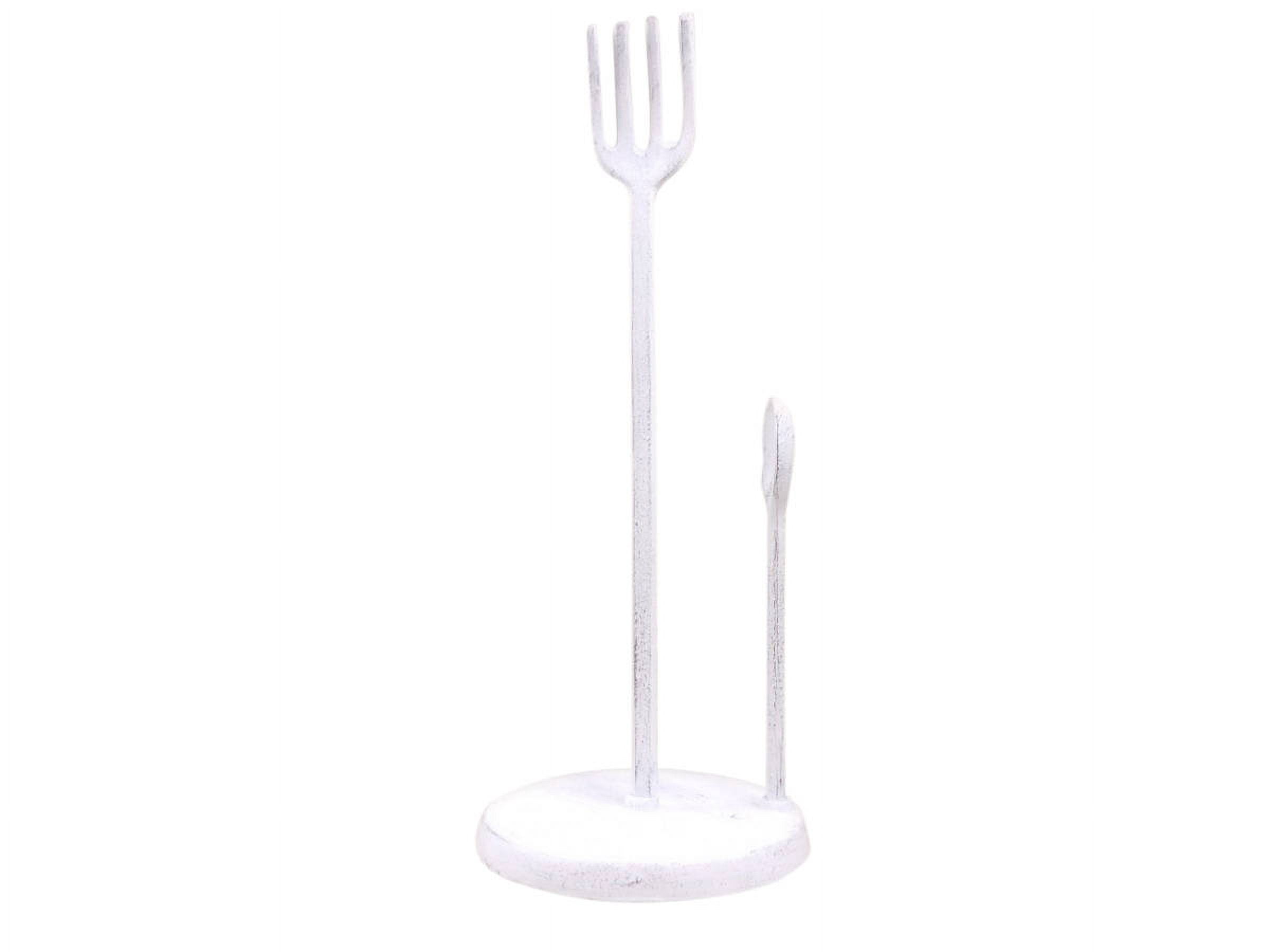 HANDCRAFTED NAUTICAL D√âCOR Whitewashed Cast Iron Fork and Spoon Kitchen Paper Towel Holder 15"
