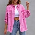 thumbnail image 1 of Chaqueta vaquera holgada de manga larga con botones, informal, con rebabas y agujeros, para mujer de Augper, 1 of 5