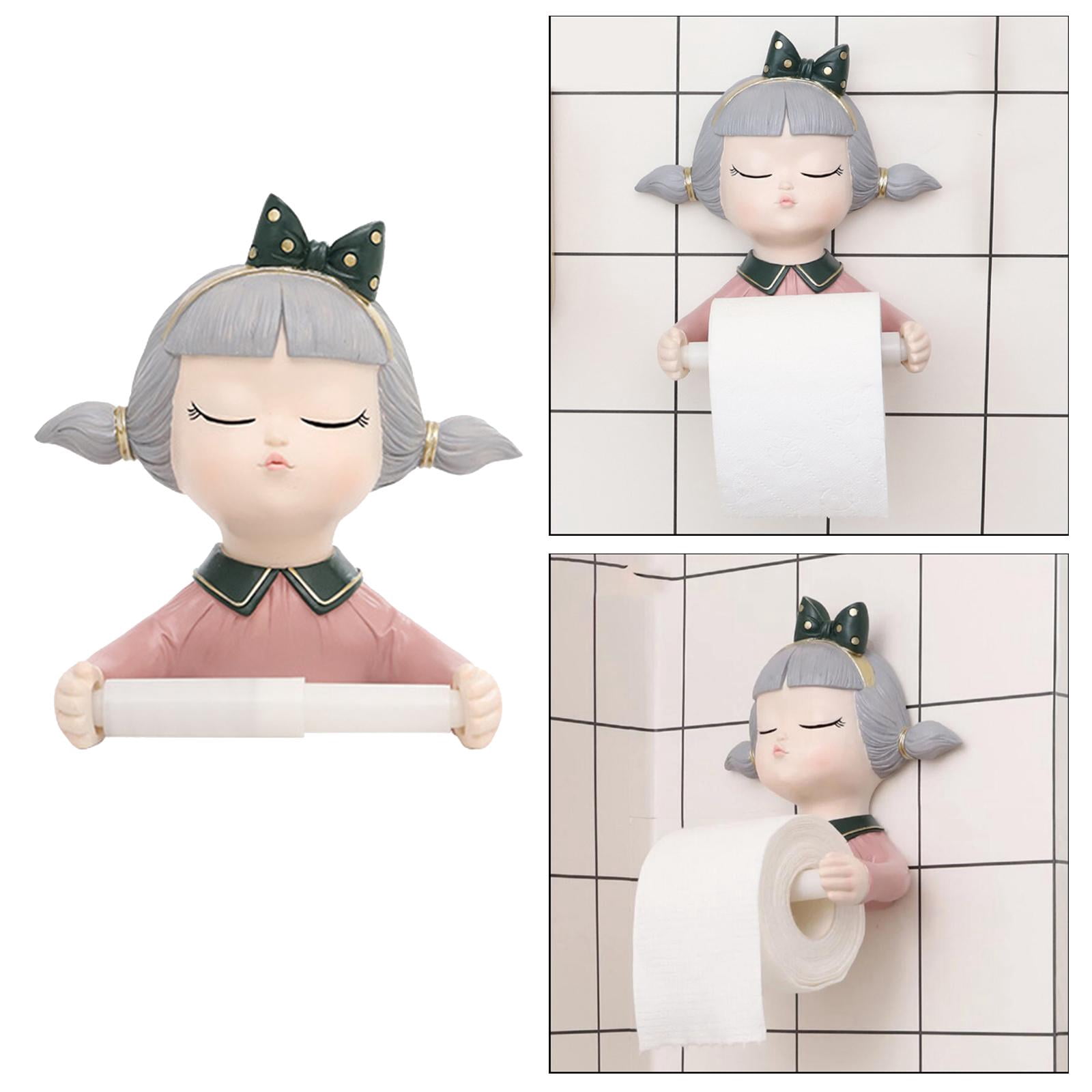 Fiocias Cute Girl Toilet Paper Roll Holder, Resin Toilet Paper Holder Wall Mount, Tissue Style 3