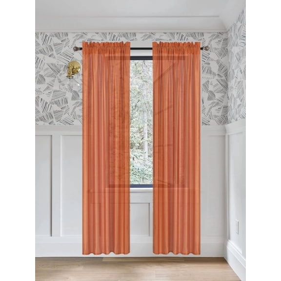 Gorgeous Home Linen 2pc Orange Rod Pocket Window Curtain Semi-Sheer Light Filtering 55" wide X 95" Set of 2