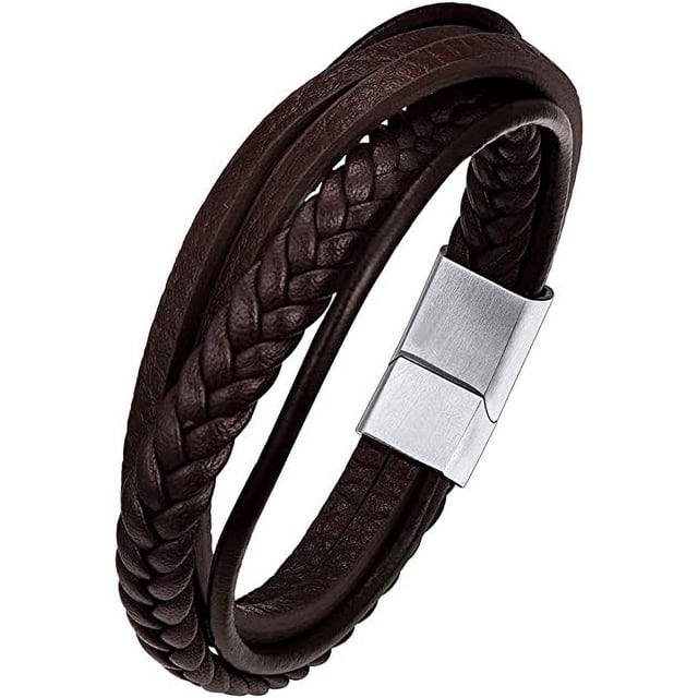 Pulsera de hombre de 21 cm, pulsera de cuero marrón para hombre, pulsera impermeable, novio, esposo, padre, hijo, pulsera de cumpleaños de Navidad y Año Nuevo, regalo