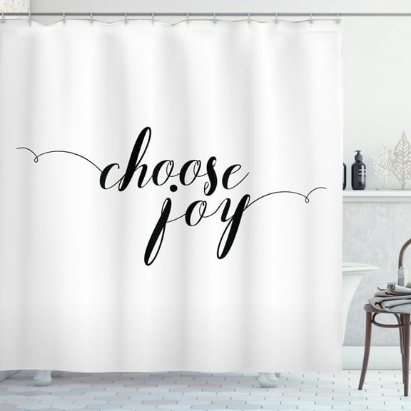 Ambesonne Choose Joy Shower Curtain, Cursive Wise Handwritten, 69"Wx84"L, Charcoal Grey and White
