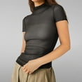 thumbnail image 3 of Posijego Mesh Tops for Women Mock Turtleneck Short Sleeve T-Shirts See Through Trendy Club Going out Shirts, 3 of 3