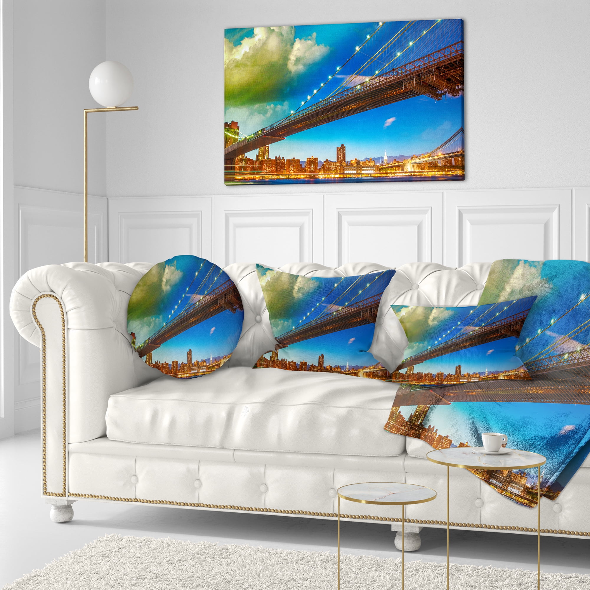 Designart Brooklyn Bridge with Cloud in Sky - Cityscape Photo Throw Pillow - 12x20