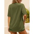 thumbnail image 4 of Fancyglim Women Short Sleeve Tunic Oversized T-Shirts Casual V Neck Top Green M, 4 of 7