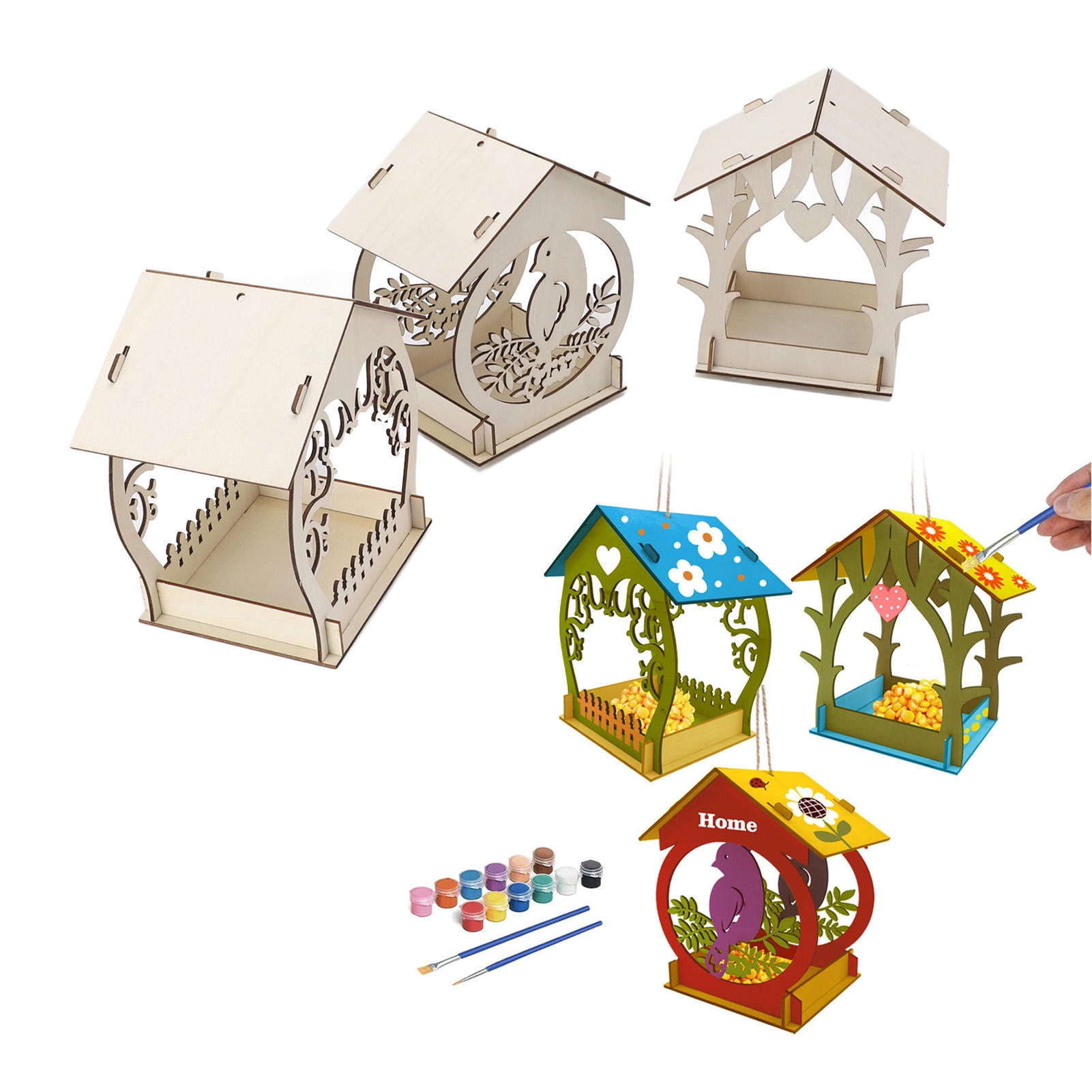 LAZIOEGR DIY Wooden Bird Feeder Kit – Paintable, Hang‑On Birdhouse for Kids, Indoor/Outdoor Use, Holiday Gift Idea