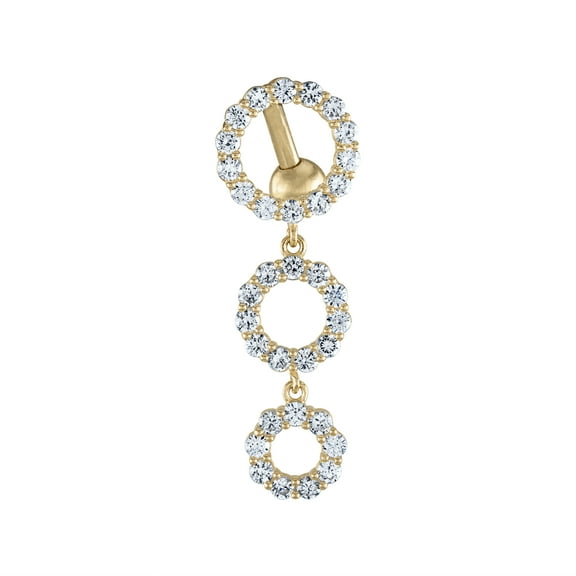 Zahav Jewelry 14K Solid Yellow Gold 14 Gauge Triple-Circle Belly Ring With CZ Stones