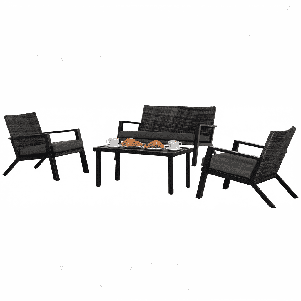 4-Piece Outdoor Rattan Patio Furniture Set,Loveseat,2 Chairs & Coffee Table,Weather-Resistant PE Wicker with Cushions,for Garden, Deck,Poolside