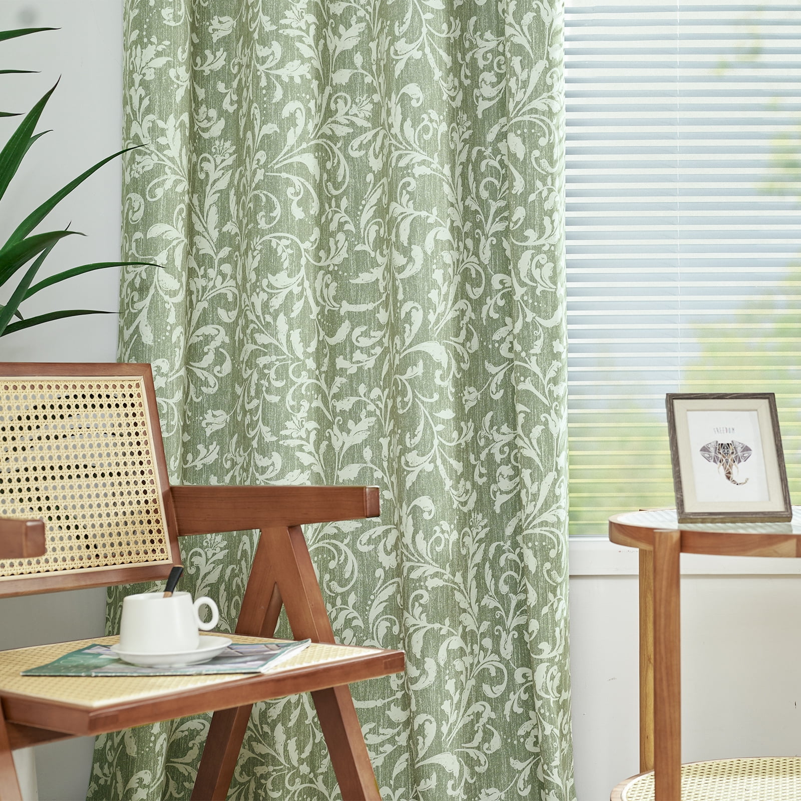 Curtainking 100% Blackout Curtains for Bedroom Green Scroll Floral Window Curtains Grommet Thermal Insulated Drapes for Living Room Farmhouse Vintage Window Treatments Set 84 Inch Length 2 Panels