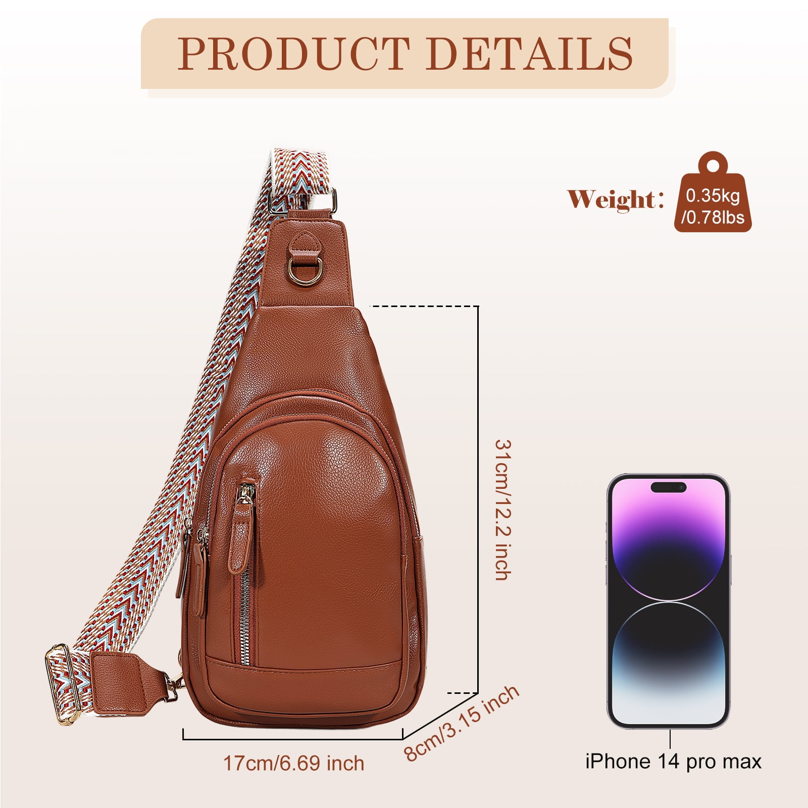GUIDDBELLA Crossbody Bags for Women Small PU Leather Sling Bag for Women Fanny Pack Chest Bag for Travel Brown