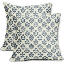 Dark Blue Floral Pillow Covers 20x20 Inch Set of 2, Vintage Flower Block Print Pattern Decorative Throw Pillowcases Outdoor Farmhouse Cushion Covers Spring Summer Rustic Sofa Couch Bed Decor