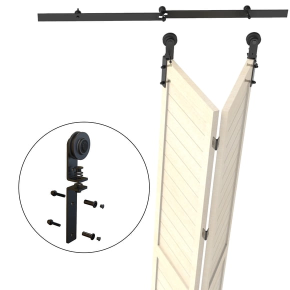 Bi-Folding Sliding Barn Door Hardware Kit I Shape Roller Track Kit For 2 Doors Smoothly Quietly Easy To Install No Door ,Easy Install