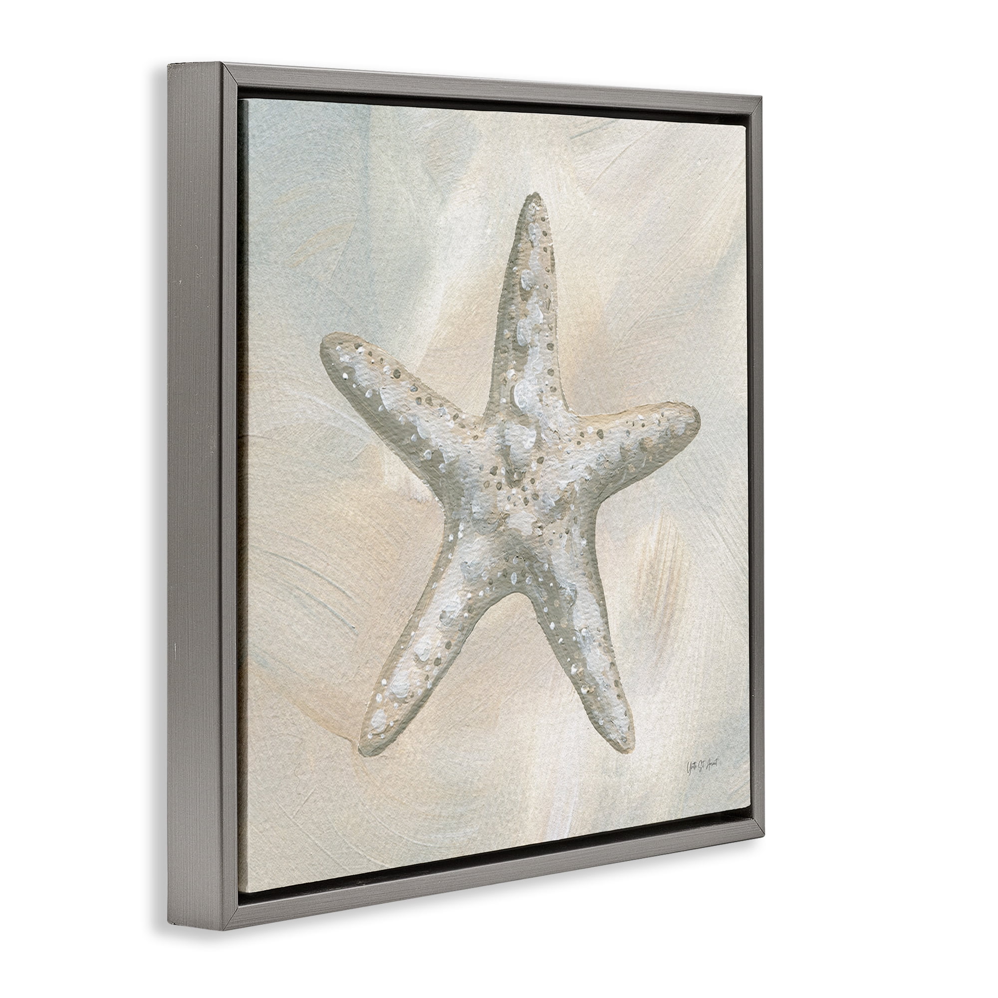 Stupell Industries Simple Beige Starfish Coastal Painting Gray Floater Framed Canvas Art Print Wall Art, 25 x 25