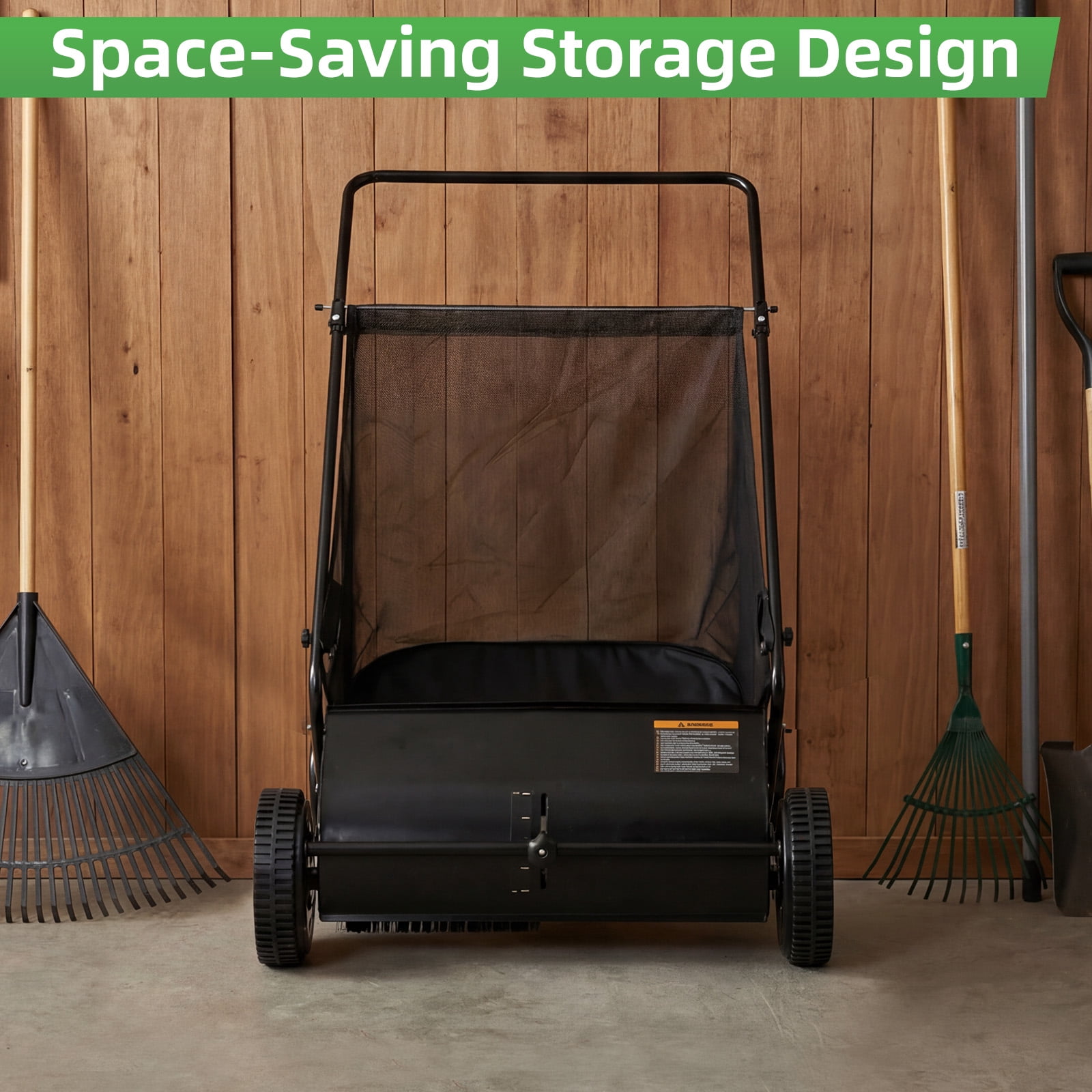 JFHID Push Lawn Sweeper,26 in Leaf & Grass Collector with 7 cu. ft.Hopper Bag Heavy Duty Yard Sweeper with 10" Rubber Wheels for Lawn