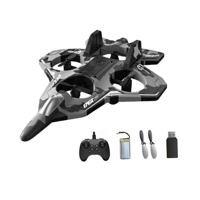 Avión RC, helicóptero de control remoto anticaídas (15 minutos) con luces LED de colores, juguete volador para exteriores para niños de 8 años. D gris