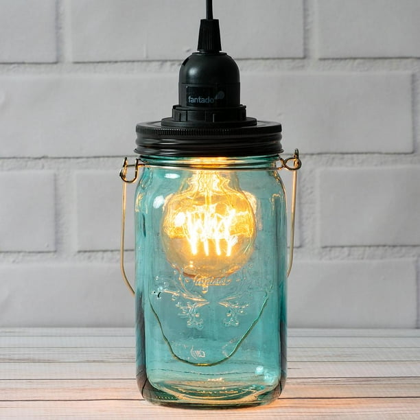 Fantado Water Blue Glass Mason Jar Pendant Light Kit Wide Mouth Black Cord 15ft By Paperlantern Com - Glass Bottle Pendant Light Kit Fantado Water Blue Glass Mason Jar Pendant Light Kit Wide Mouth Black Cord 15ft By Paperlantern Com - Glass Bottle Pendant Light Kit