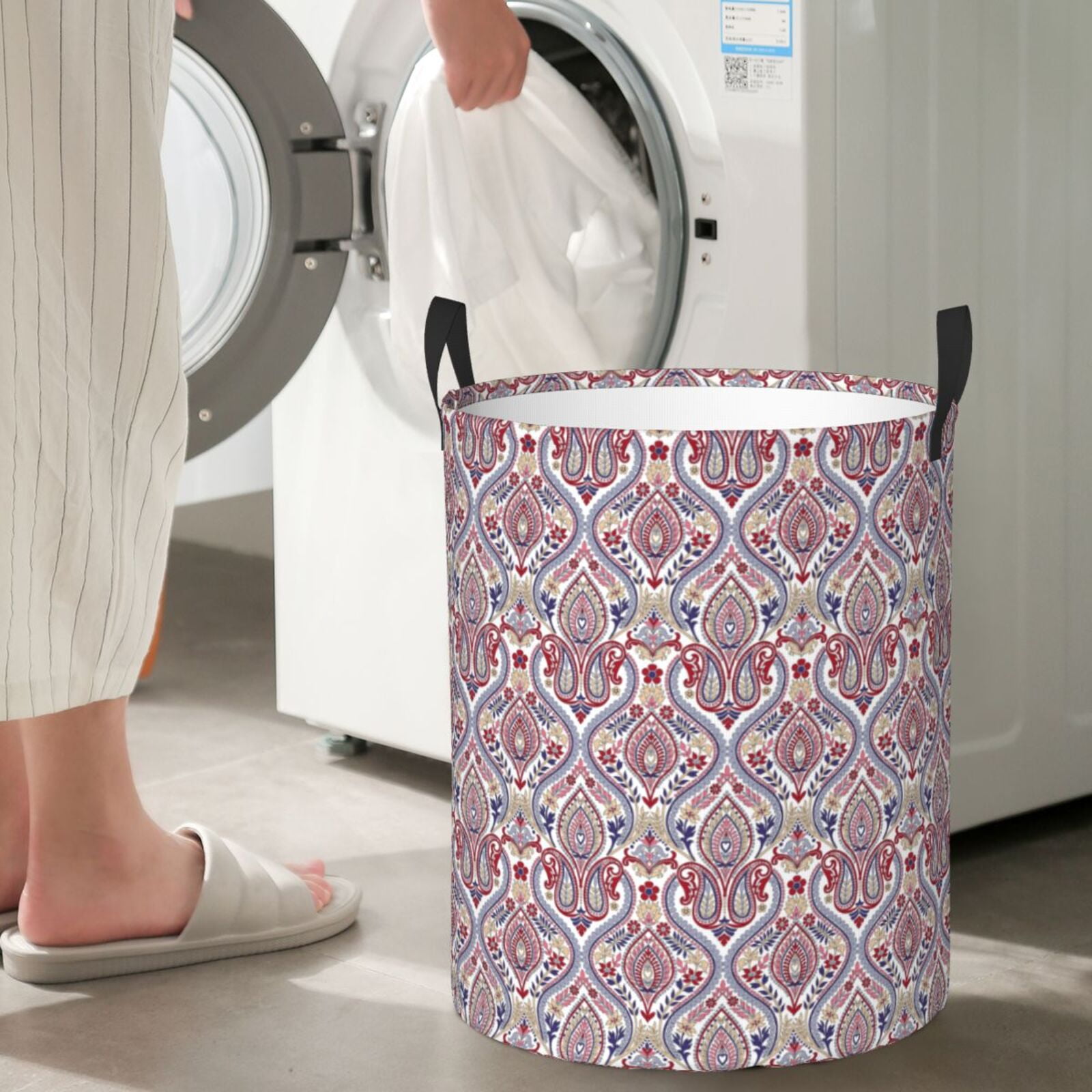 Large Laundry Basket with Handles - Paisley Pattern No.90112 Kids Baby Dirty Clothes Laundry Hamper for Bedroom Aesthetic