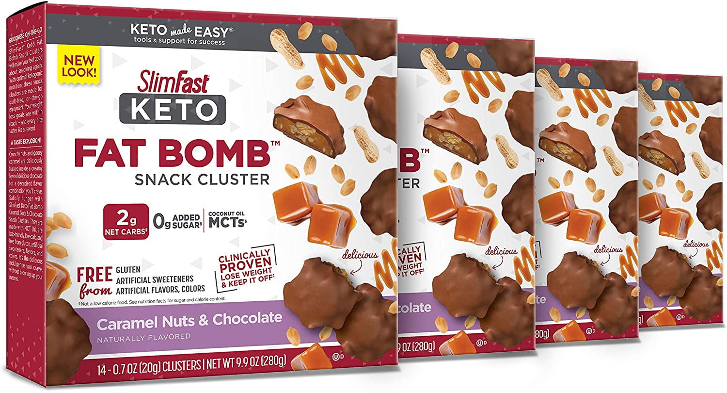 SlimFast Keto Fat Bomb Snack Cluster, Caramel Nuts & Chocolate, Keto