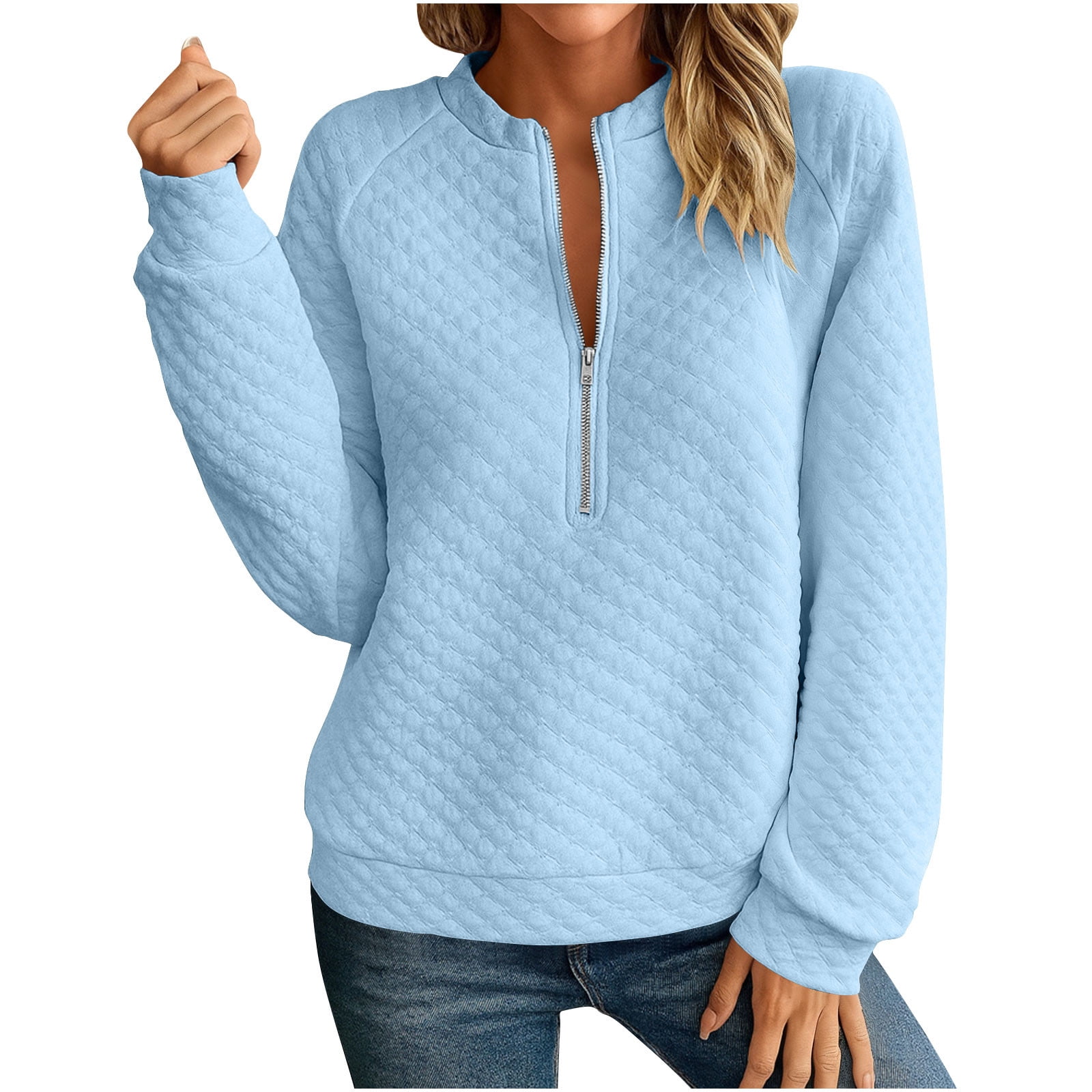 daiiiiin Danskin Ladies' Cozy Half-Zip Pullover, Relaxed Fit, Halogen Blue