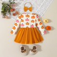 thumbnail image 4 of Ruyang Baby Girls Halloween Pumpkin Romper Dress Headband Ruffle Long Sleeve First Birthday Outfit Cute Fancy Dress Winter Clothes, 4 of 9