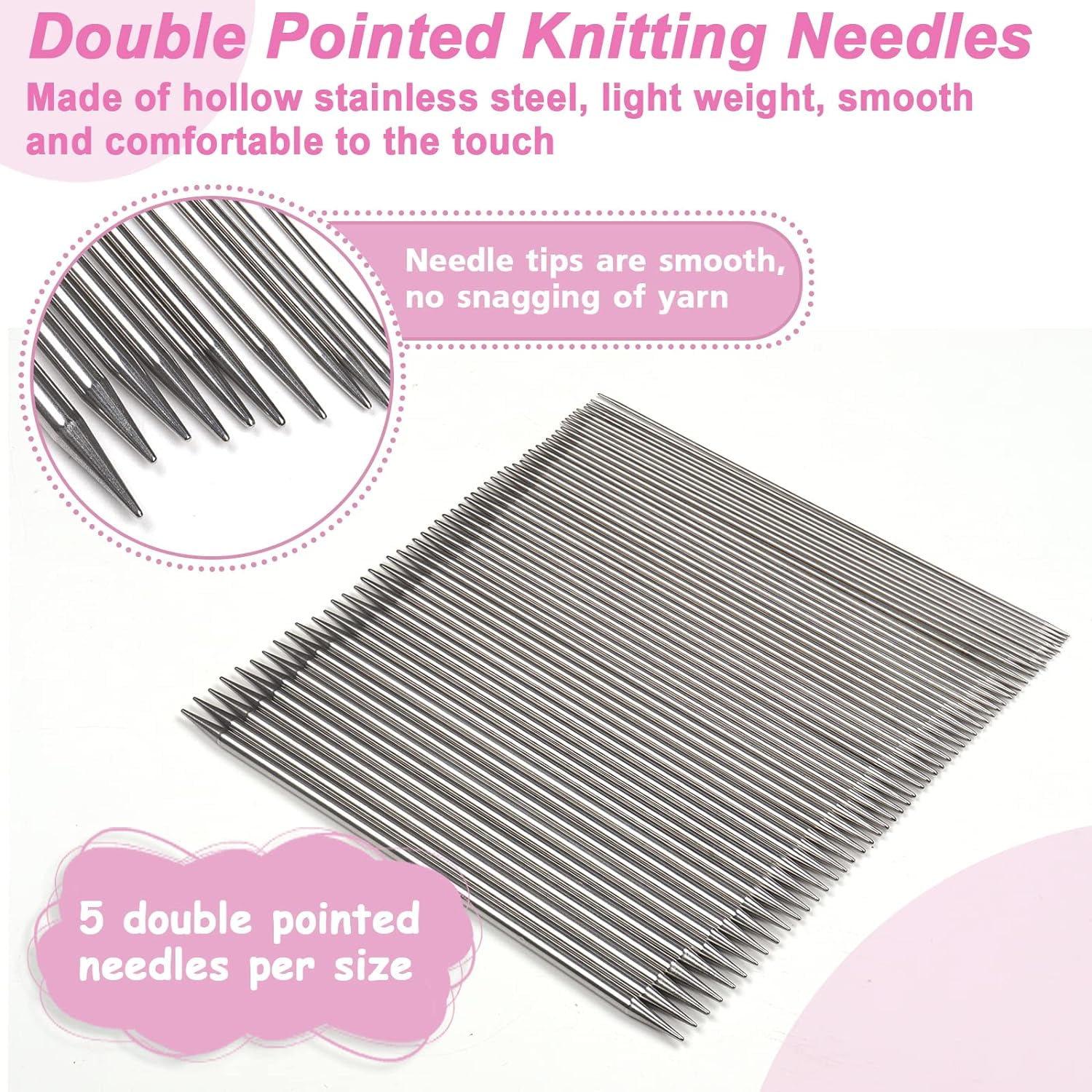 55pcs Double Pointed Knitting Needles 11 Sizes Stainless Steel Knitting  Needles Set 2.0-6.0mm Knitting Kit Sweater Needle Set