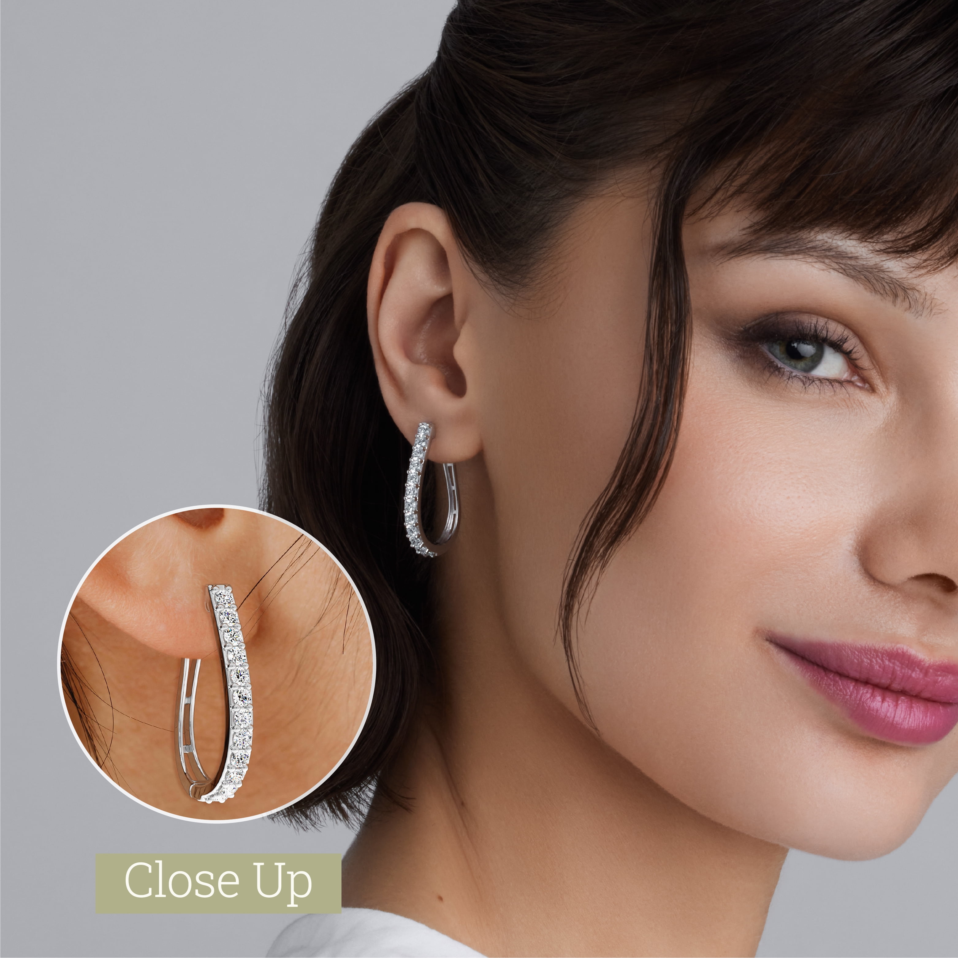 Gilded 2 Carat Total Weight Lab-Grown Diamond U-Shaped Hoop Earrings for Women in 925 Sterling Silver | Hypoallergenic Fine Jewelry | Latch Back Closure | SI1 Clarity, F Color