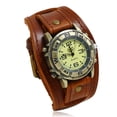 thumbnail image 1 of Reloj de pulsera de cuarzo analógico con números romanos y correa de cuero marrón con esfera redonda de bronce Retro Punk Unisex TUNC Sencillez, 1 of 4