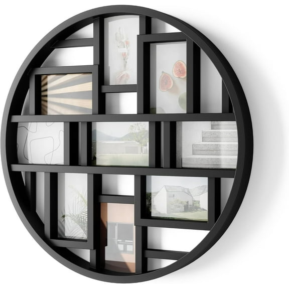 Collage Picture Frame Holds Nine 4x6 Photos, Large 22-Inch Diameter, Black