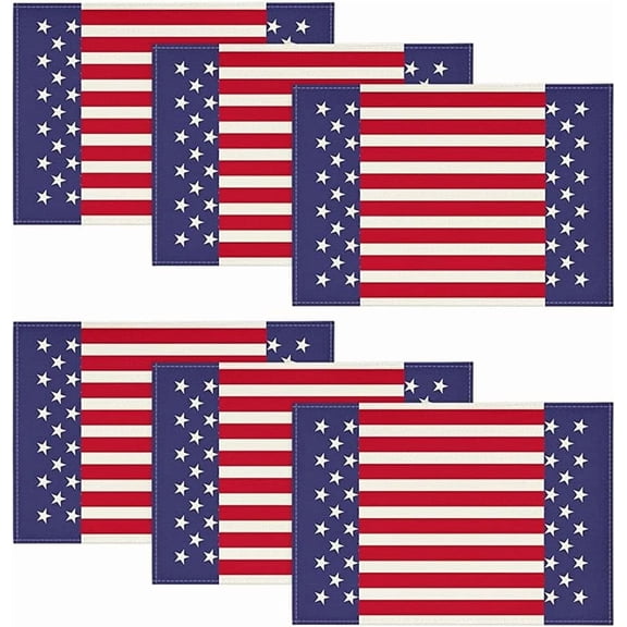 Moderong Watercolor Stripes and Stars 4th of July Placemats for Dining Table, 12 x 18 Inch Patriotic Memorial Day Seasonal Holiday Table Mats Set of 6