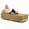 thumbnail image 3 of Jaxx  Balshan Cushioned Micro-velvet Convertible Chaise Lounge Daybed Camel, 3 of 5