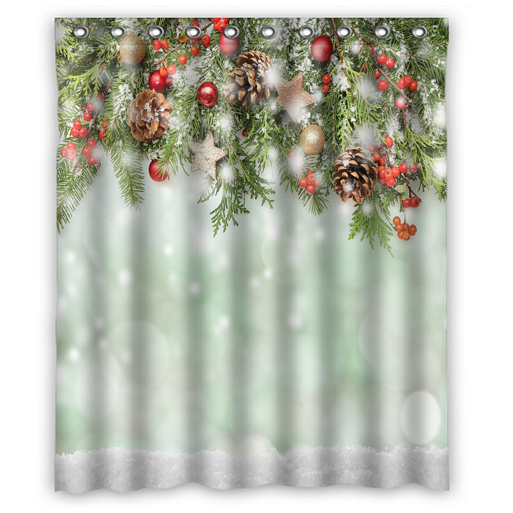 ECZJNT christmas winter snow pine cone holiday balls Shower Curtain