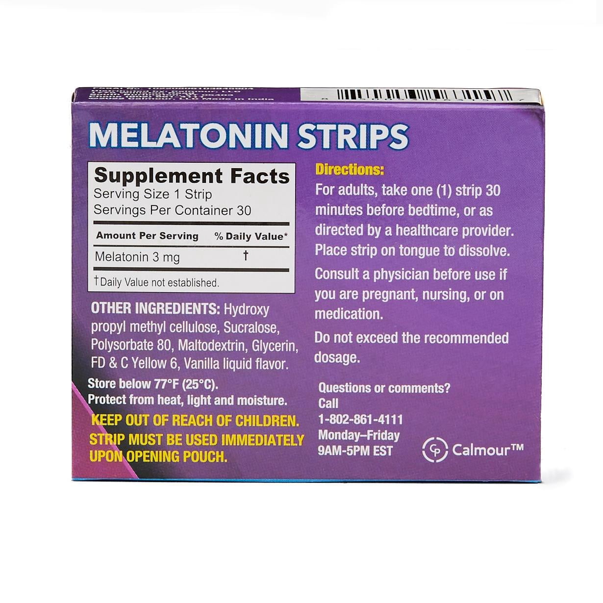 Calmour Melatonin 3 mg Oral Dissolving Strips, box of 30 strips