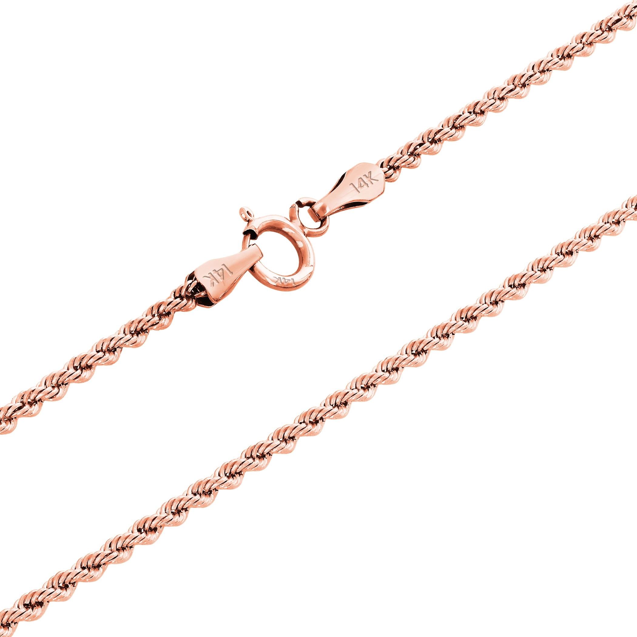 Nuragold 14k Real Rose Gold 1.5mm Rope Chain Diamond Cut Necklace (16"-24") Dainty Italian Jewelry for Men & Women