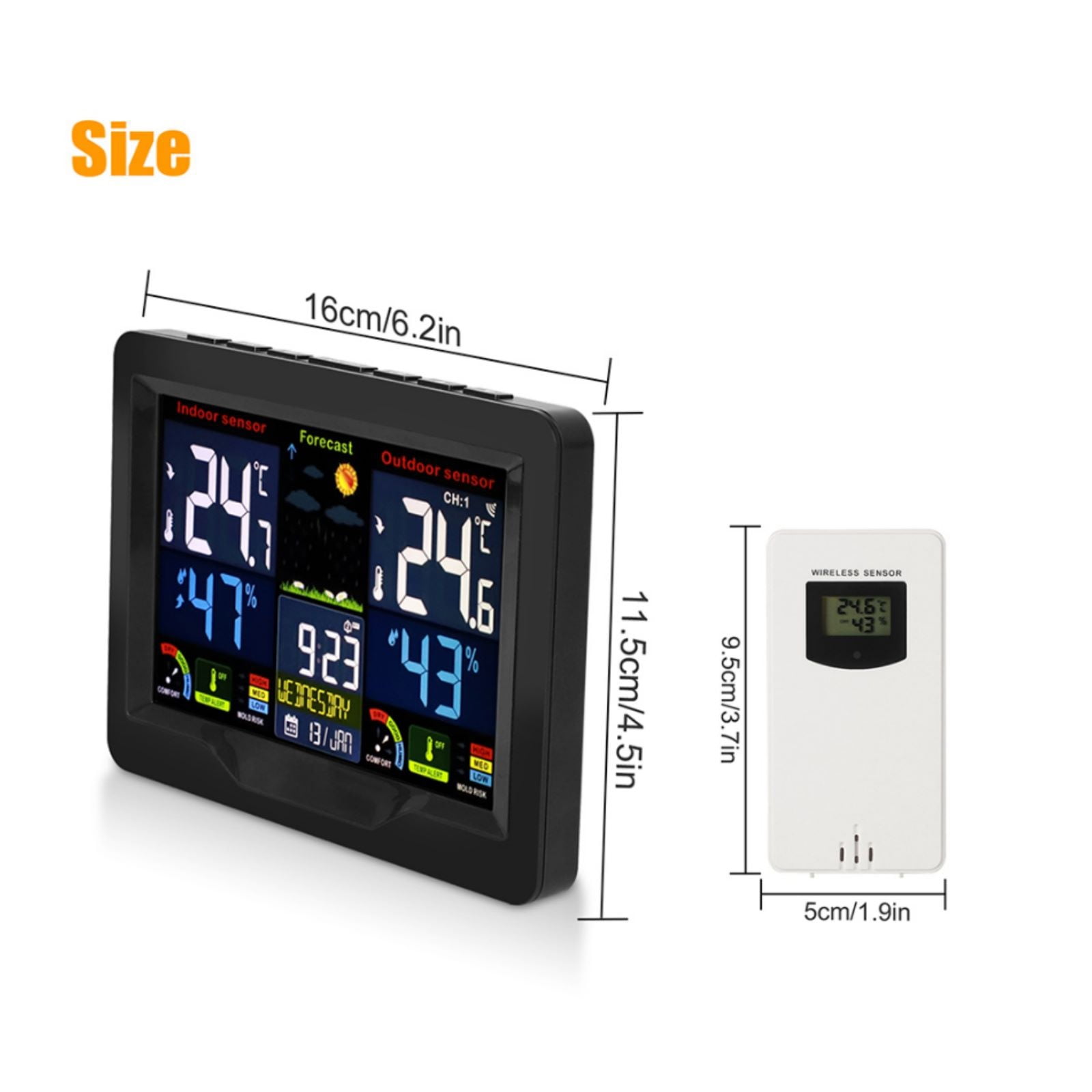 APPLAYERR Weather Station Clock Wireless Indoor Outdoor Thermometer Hygrometer Forecast Dual Alarm LCD RF Mold Risk