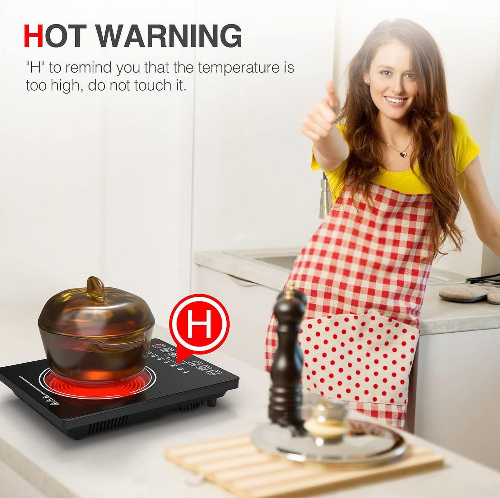VBGK Electric Cooktop, 1800W Portable Single Burner Ceramic Stove with LED Touch Screen, 8 Power & Temp Levels, Timer for Home, Dorm or RV Kitchen Use