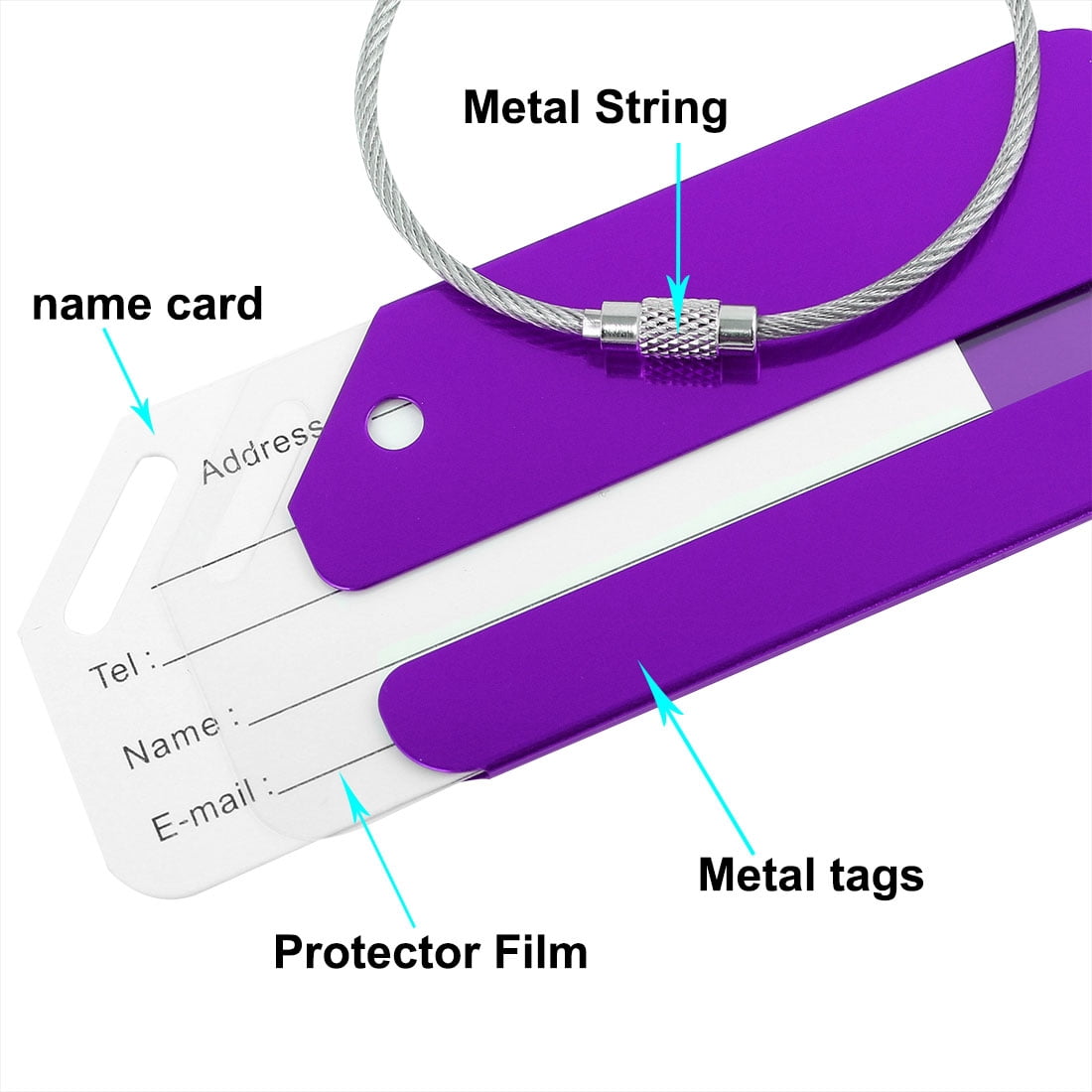 Unique Bargains Aluminium Metal Luggage Tags Card Holder Purple