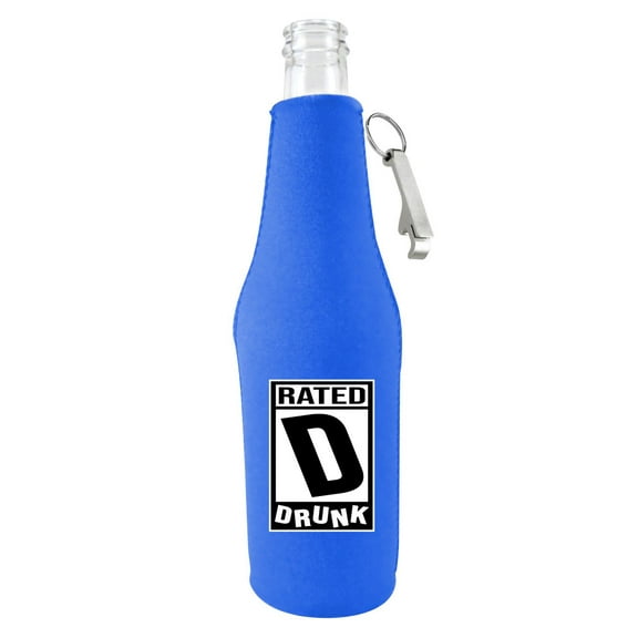 Rated D for Drunk Beer Bottle Coolie (Royal Blue With Opener)