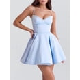 thumbnail image 5 of Women Satin Short Corset Mini Dress Sleeveless Sweetheart Neckline Ruffle Party Dress Summer with Pockets Light Blue XL, 5 of 9