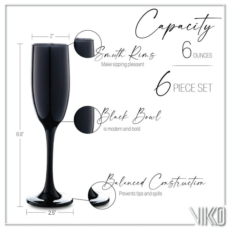 Vikko Dcor Black Champagne Flutes: 6 Ounce Capacity Perfect for Parties,  Weddings, and Everyday Thick and Durable Dishwasher Safe Set of 12  Sparkling