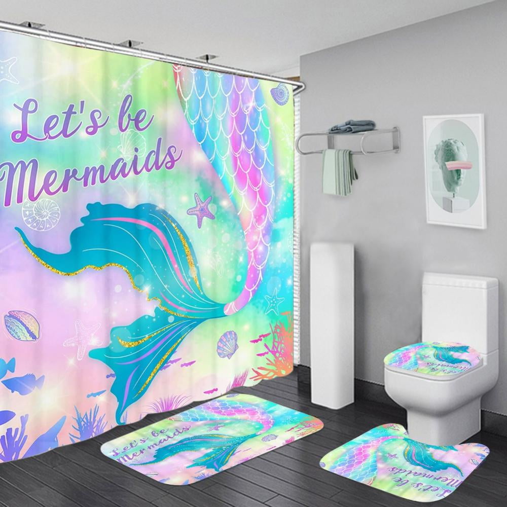 Mermaid Pretty shower curtain Mermaid bathroom set Non-slip toilet mat Bathroom decorative carpet
