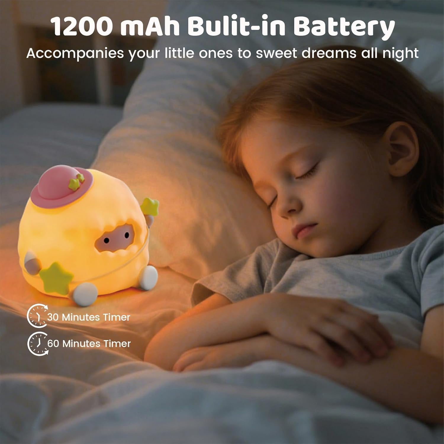 Kid Night Light, Baby Lamb Sheep Nursery Night Light, 3 Levels & 7 Colors Touch Lamp with Timer, Rechargeable Squishy Silicone Nightlight, Cute Gifts for Girls Women