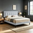 thumbnail image 3 of BSHTI Full Size Platform Bed Frame with Square Tufted Upholstered Headboard – Solid Wood Frame, 12 Wood Slats, Center Support Leg, Under-Bed Clearance, No Box Spring Needed, 3 of 11