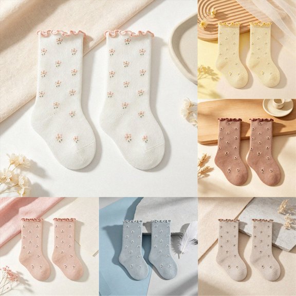Girls Ruffle Socks Frilly Turn-Cuff Crew Socks Floral Sock Soft Breathable Casual Dress Socks 0-12 Months 1T 2T 3T 4T 5T Kids